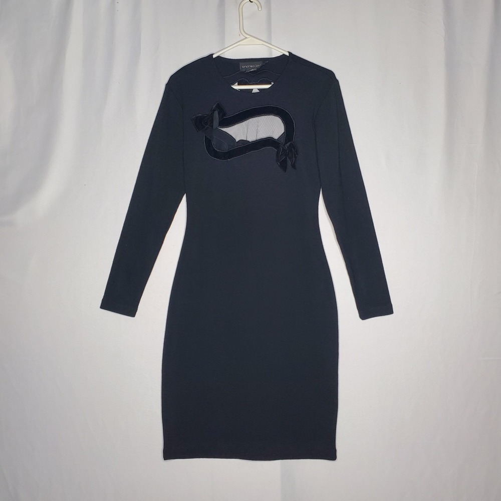 Andrea Jovine Wool Dress Medium Mesh Cutout Cocktail Old Money Designer Glam